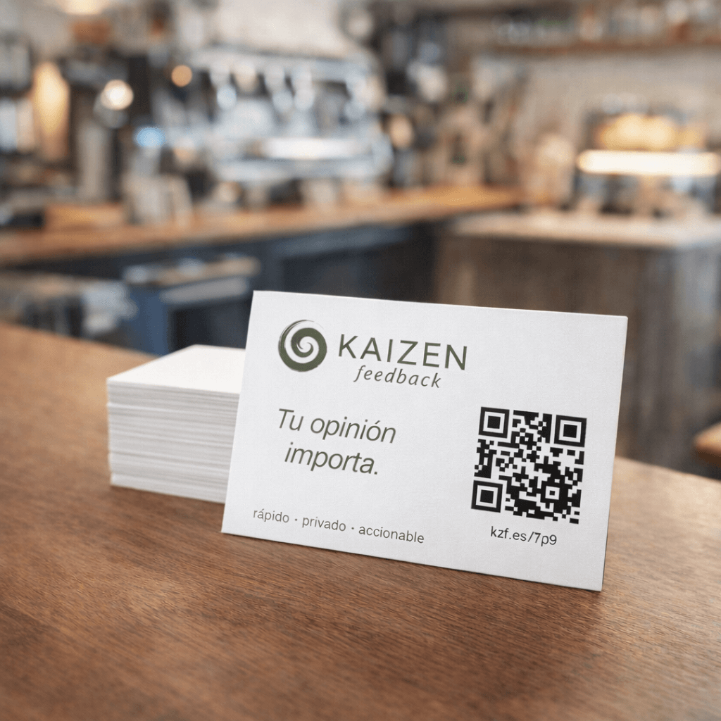 Pack de tarjetas Kaizen Feedback sobre la barra de un local
